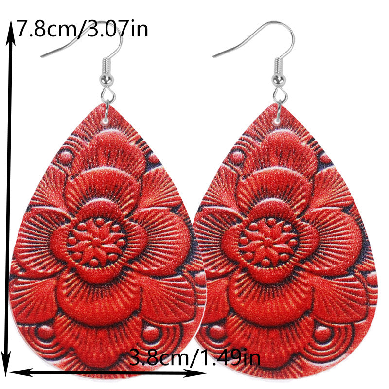 Wholesale Bohemian Flower Geometric Drop Leather Earrings ACC-ES-WeiAn002