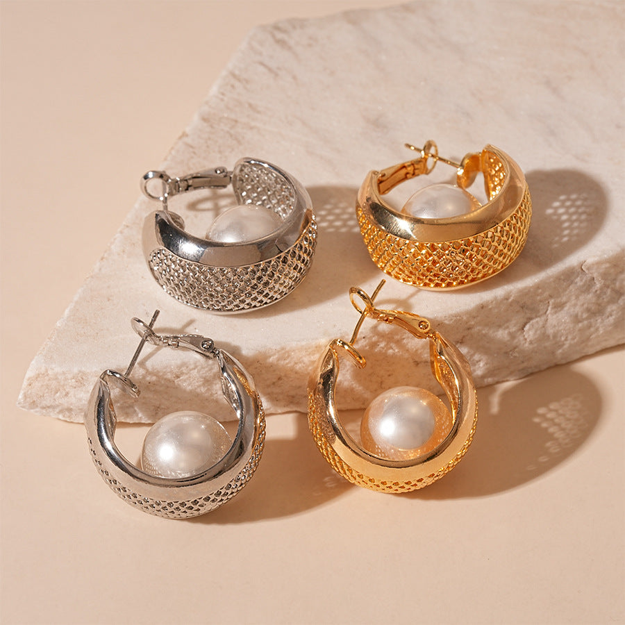 Wholesale  Circle  Beads Geometric Silver Needle Earrings