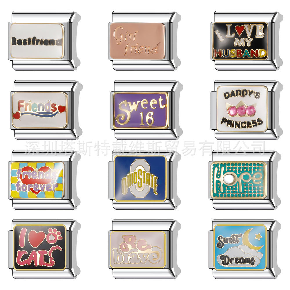 Wholesale 9mm Italian Charm Starter Bracelets DIY square Single Section Creative Stainless Steel Composable Bracelet