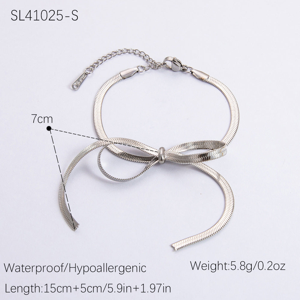 Wholesale 18K Gold Stainless Steel Bow Pearl Necklace Bracelet Set ACC-NE-YuHui009