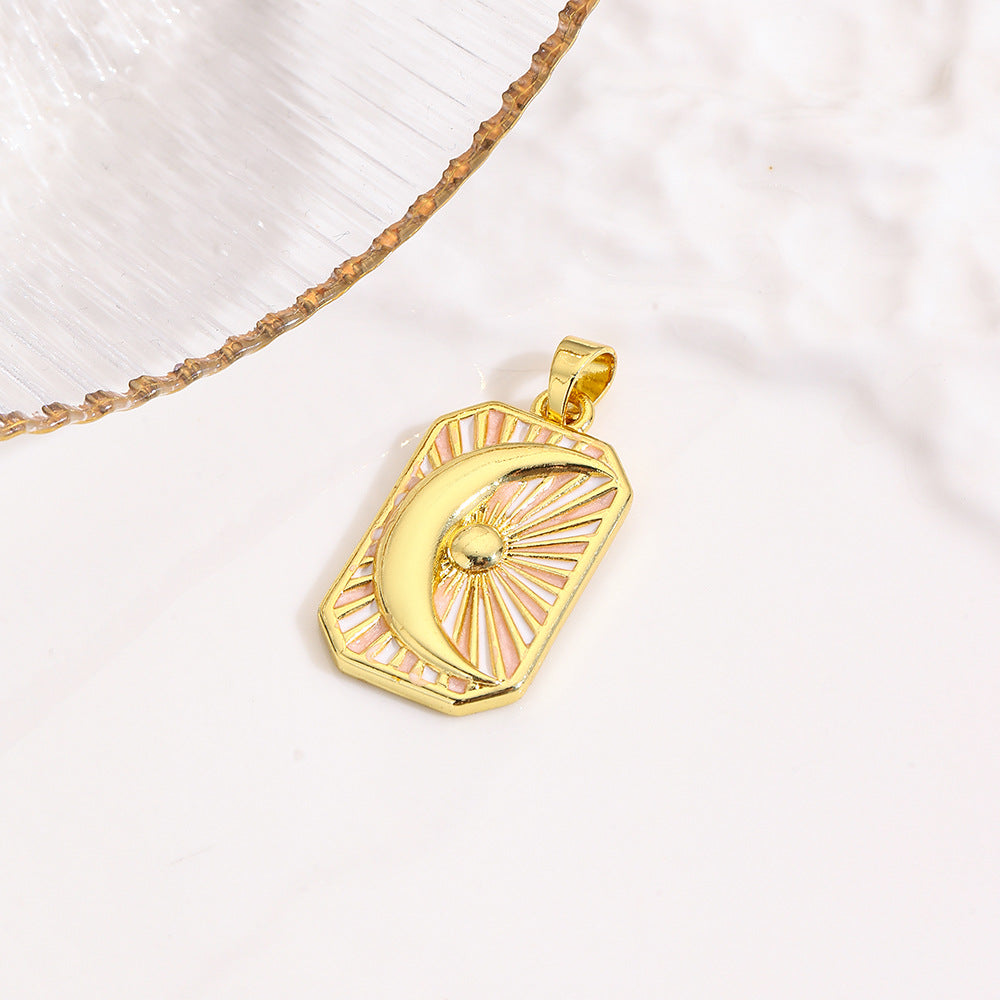 Wholesale square color dripping copper love conch shell eye moon jellyfish tarot pendant necklace