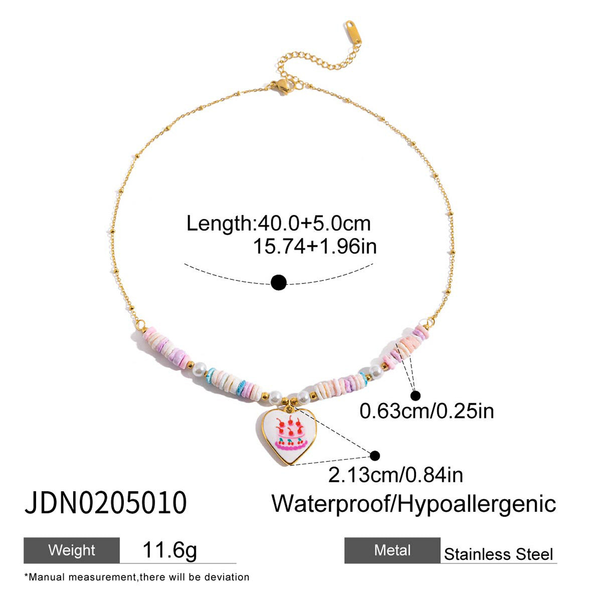 Wholesale 18K Gold Stainless Steel Love Heart Oil Drop Print Necklace