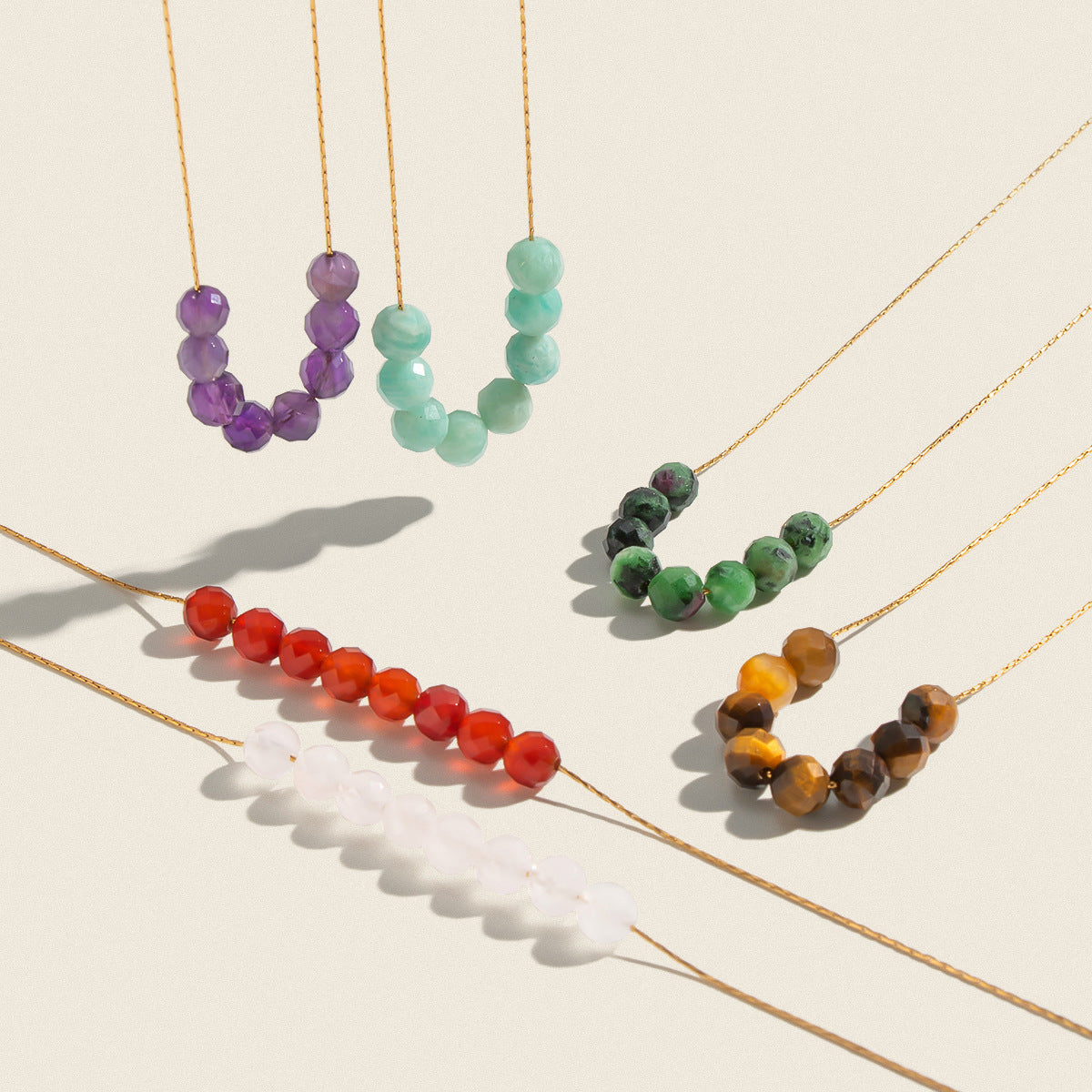 Wholesale Gold Tone Stainless Steel Natural Red Agate Geometric Pendant Necklace For Women Casual Jewelry Accessory