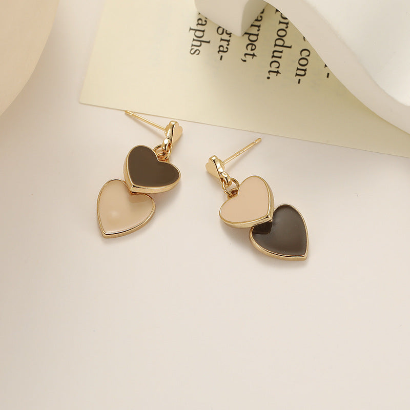 Wholesale s925 silver needle two-color love oil drop earrings