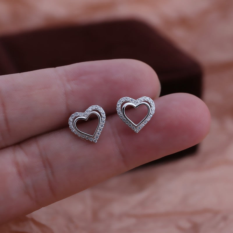 Wholesale S925 Sterling Silver Hollow Double-layer Love Earrings