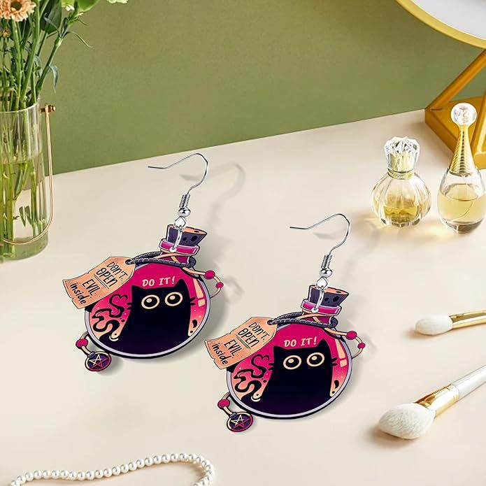 Wholesale Black Cat Dark Magic Bottle Earrings  Jewelry Accessory