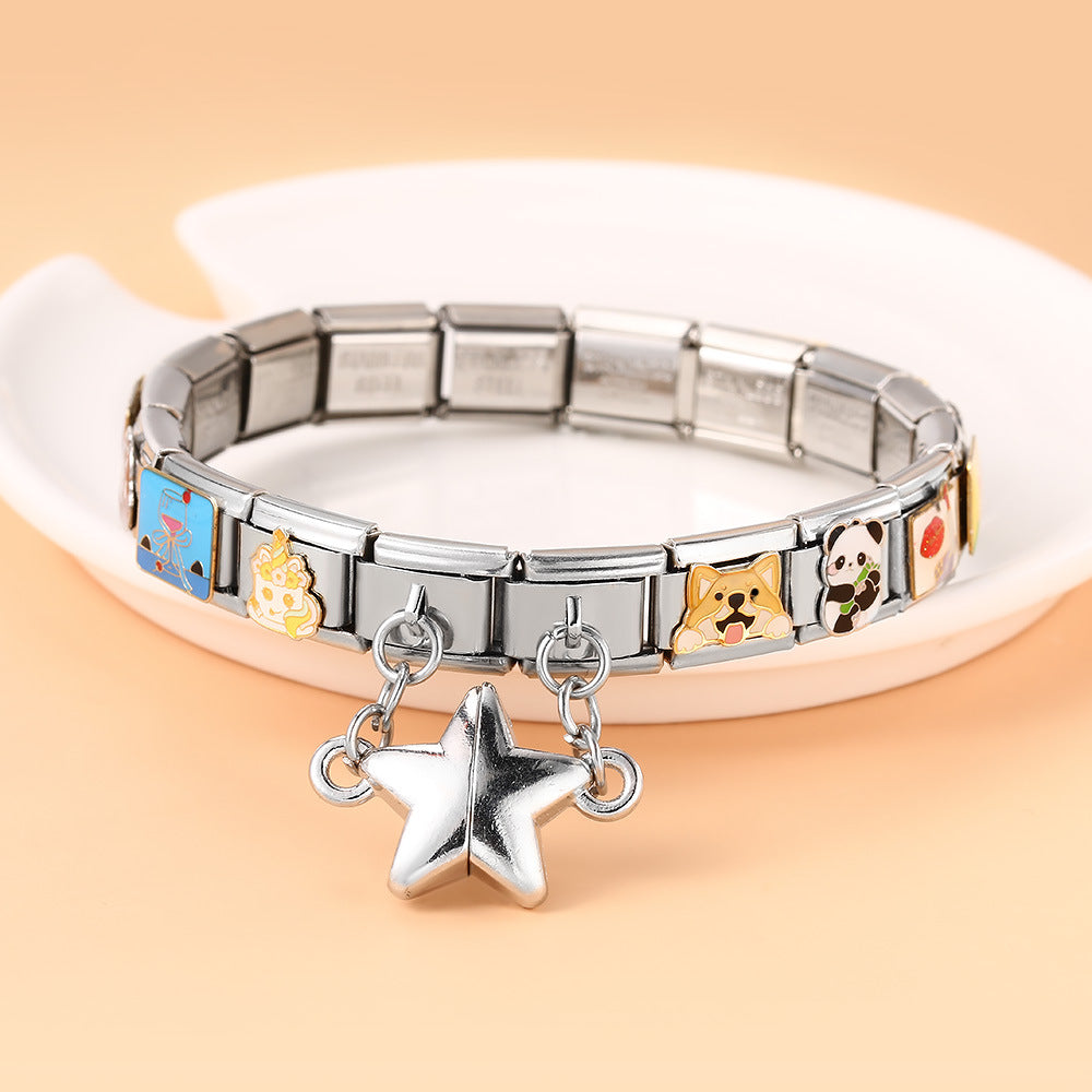 Wholesale  Italian Charm Bracelet 9mm DIY Five-Pointed Stae Creative Stainless Steel Composable Bracelet