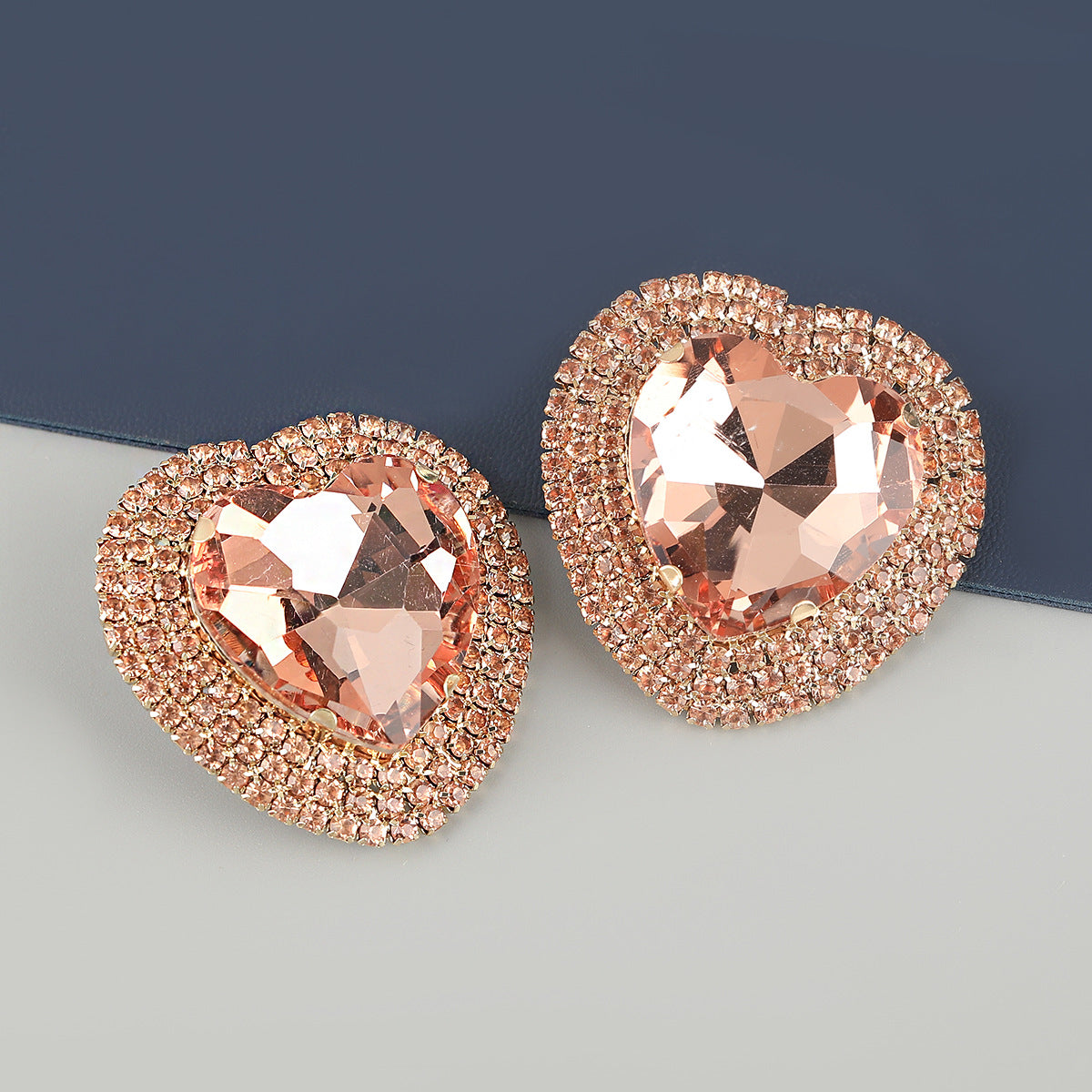 Wholesale diamond heart shaped glass diamond alloy earrings ACC-ES-JL014