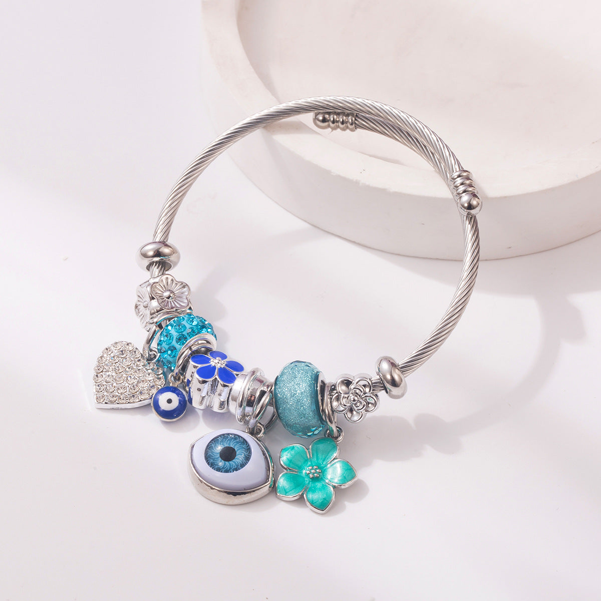 Wholesale Zircon Evil Eye Heart Flower Charm Bracelet For Women Trendy Fashion Accessory Boutique Resale Jewelry Gift