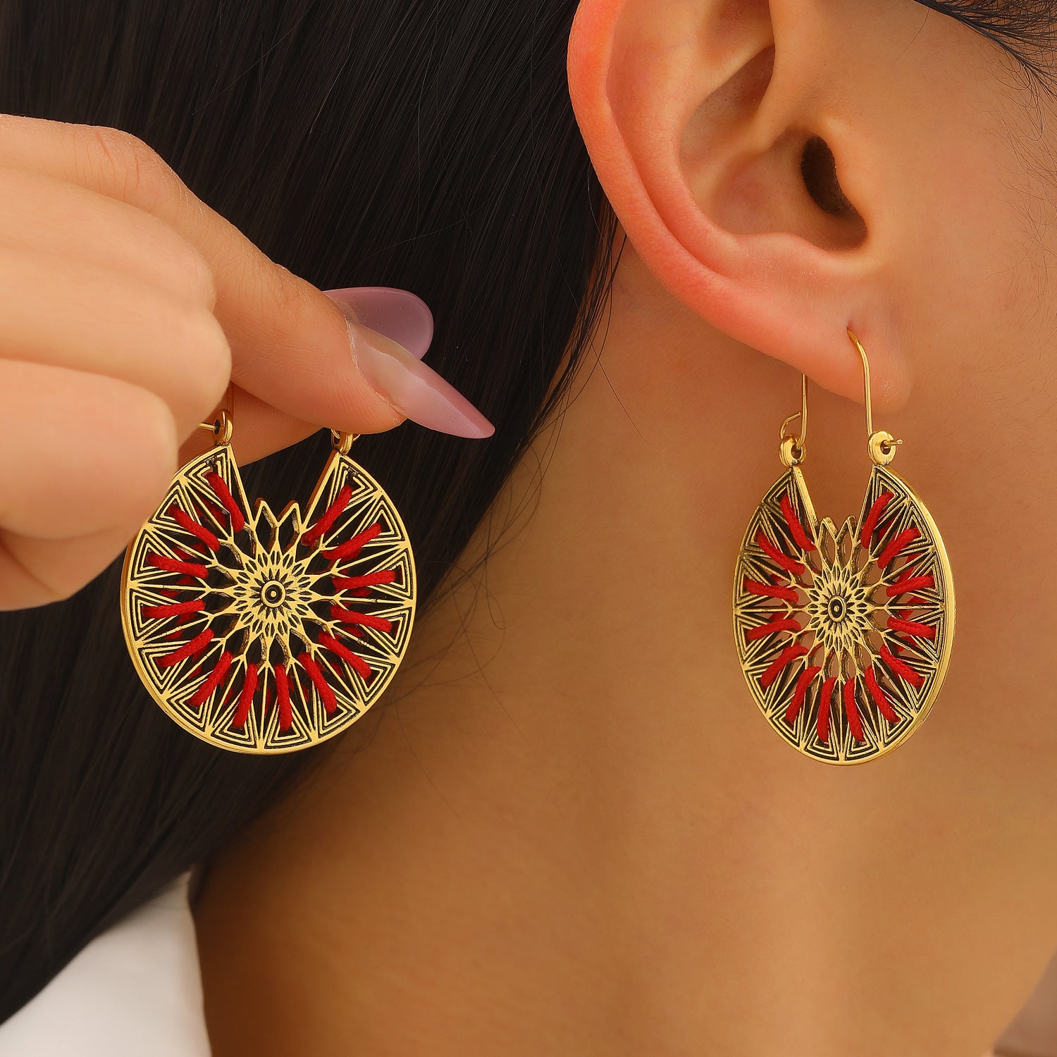 Wholesale Retro Bohemian Floral Hollow Out Earrings Alloy Antique Gold Women S Party Jewelry