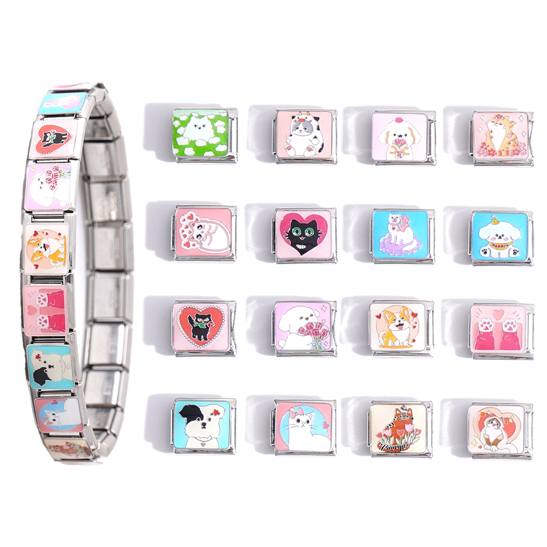 Wholesale Italian Charm Bracelet 9mm DIY Splicing Removable Cartoon Cat Stainless Steel Composable Bracelet