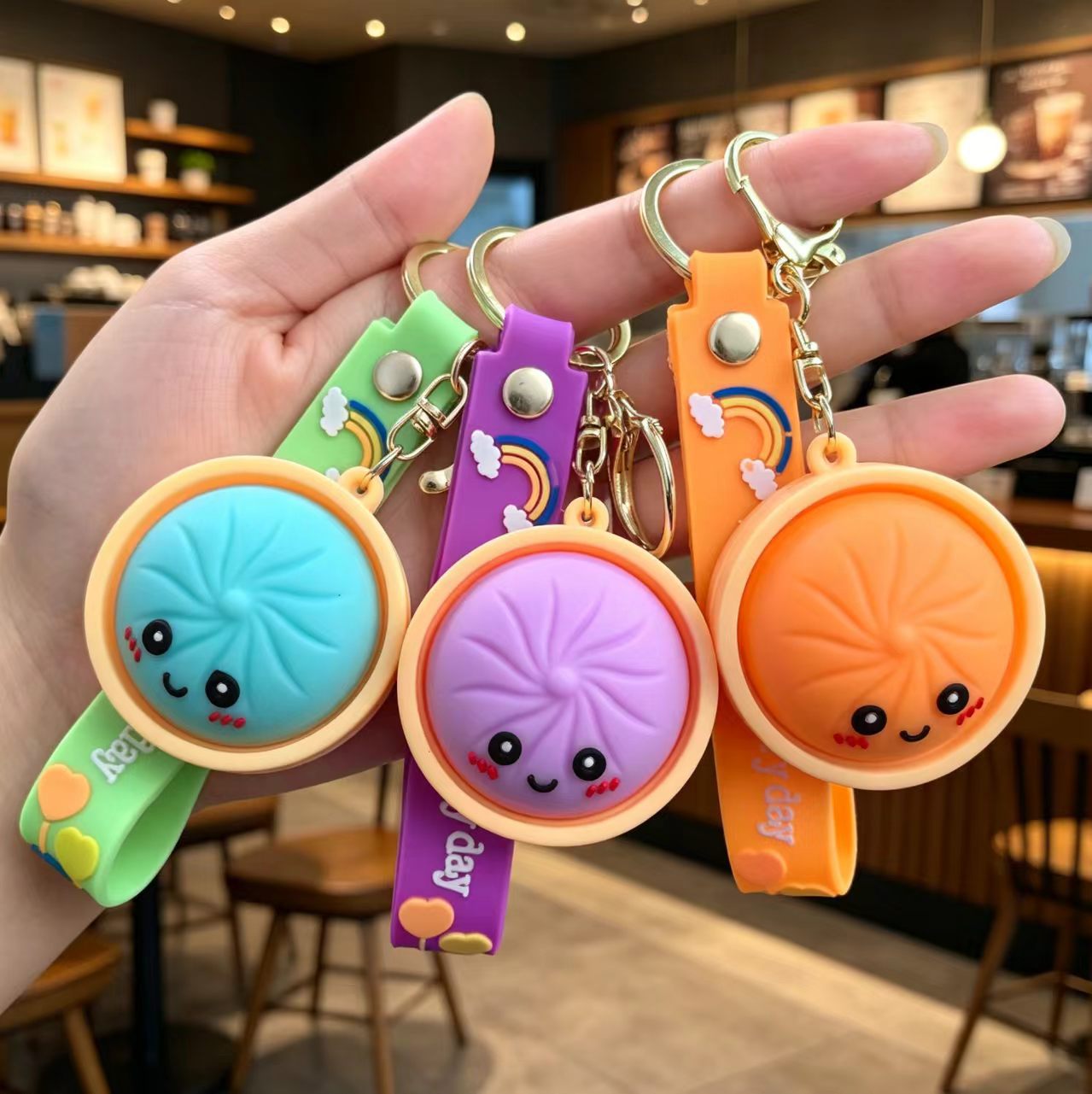 Wholesale PVC Cute Steamed Bun Keychain Pendant - Creative Xiaolongbao Design Car Keychain Bag Charm