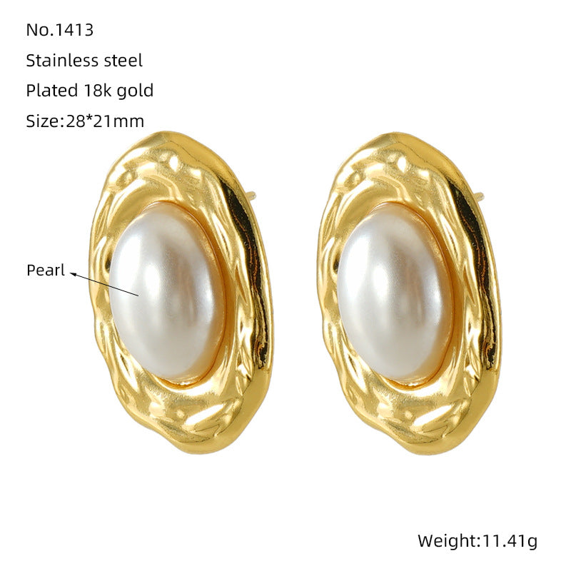 Wholesale Love Oval Earrings Stainless Steel Earrings Pearl Fold Earrings ACC-ES-ZhongYao010