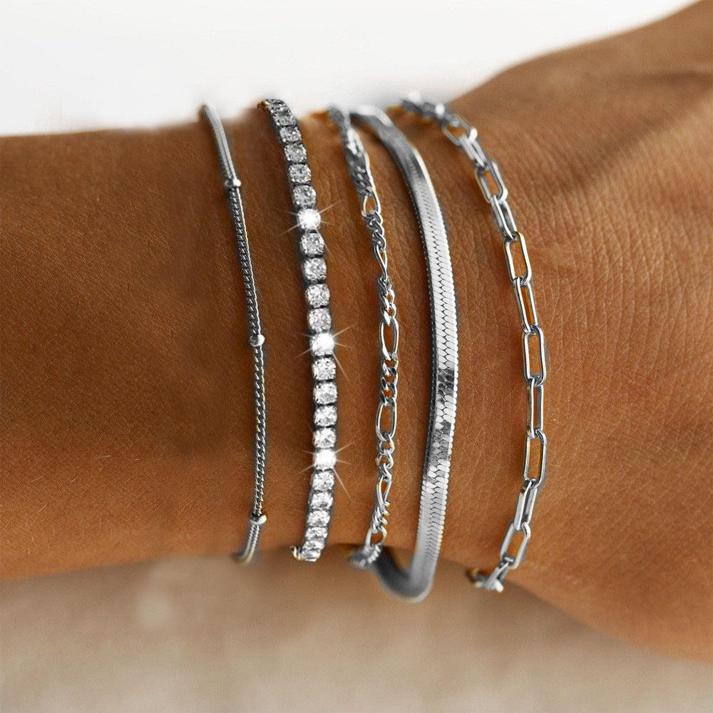 Wholesale 6Pcs Boho Minimalist Multi Layer Chain Bracelets For Women Electroplated Zinc Alloy Fashion Jewelry Accessory Great For Gift