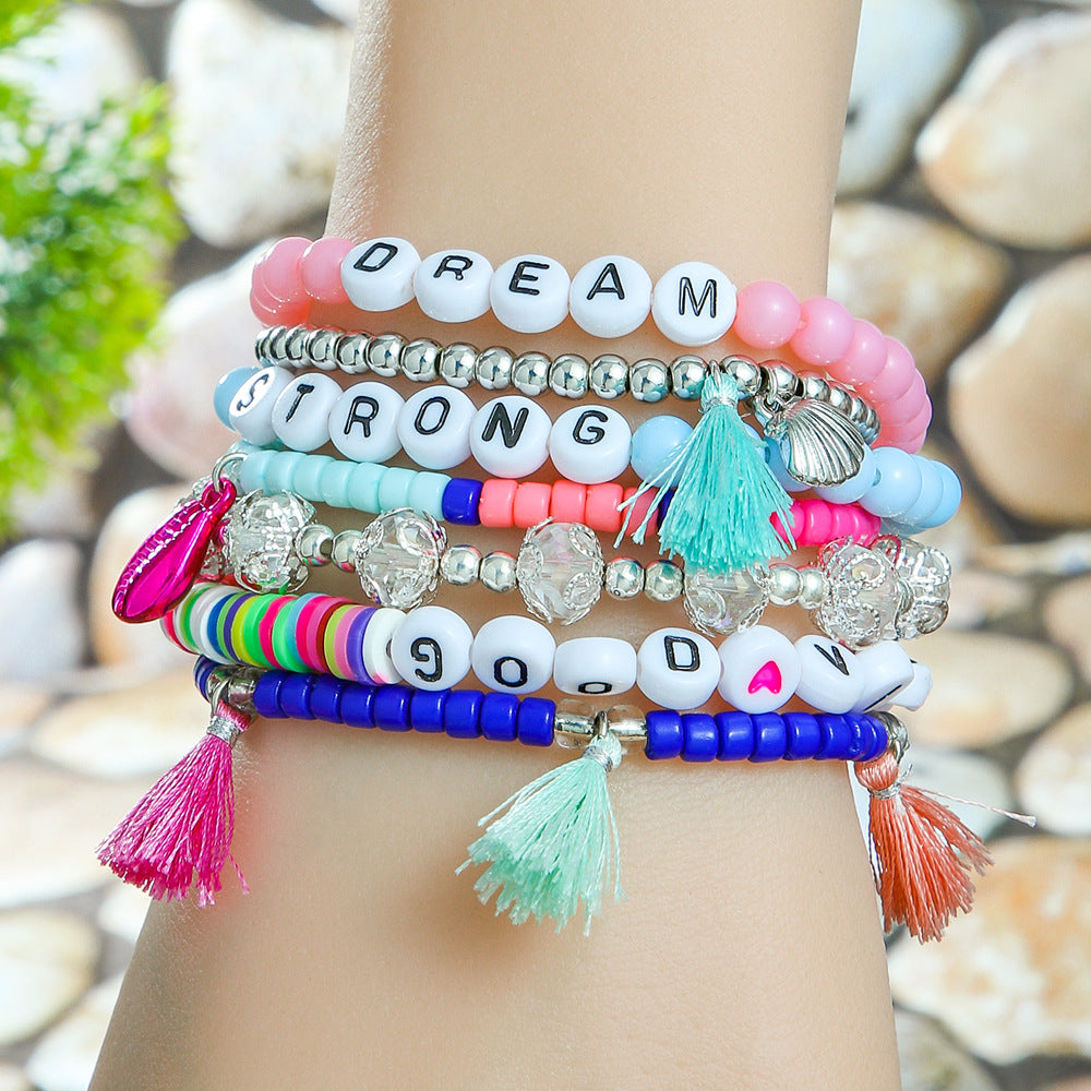 Wholesale Bohemian Glass Stacked Bracelets Colorful Personalized Letter Jewelry Accessory