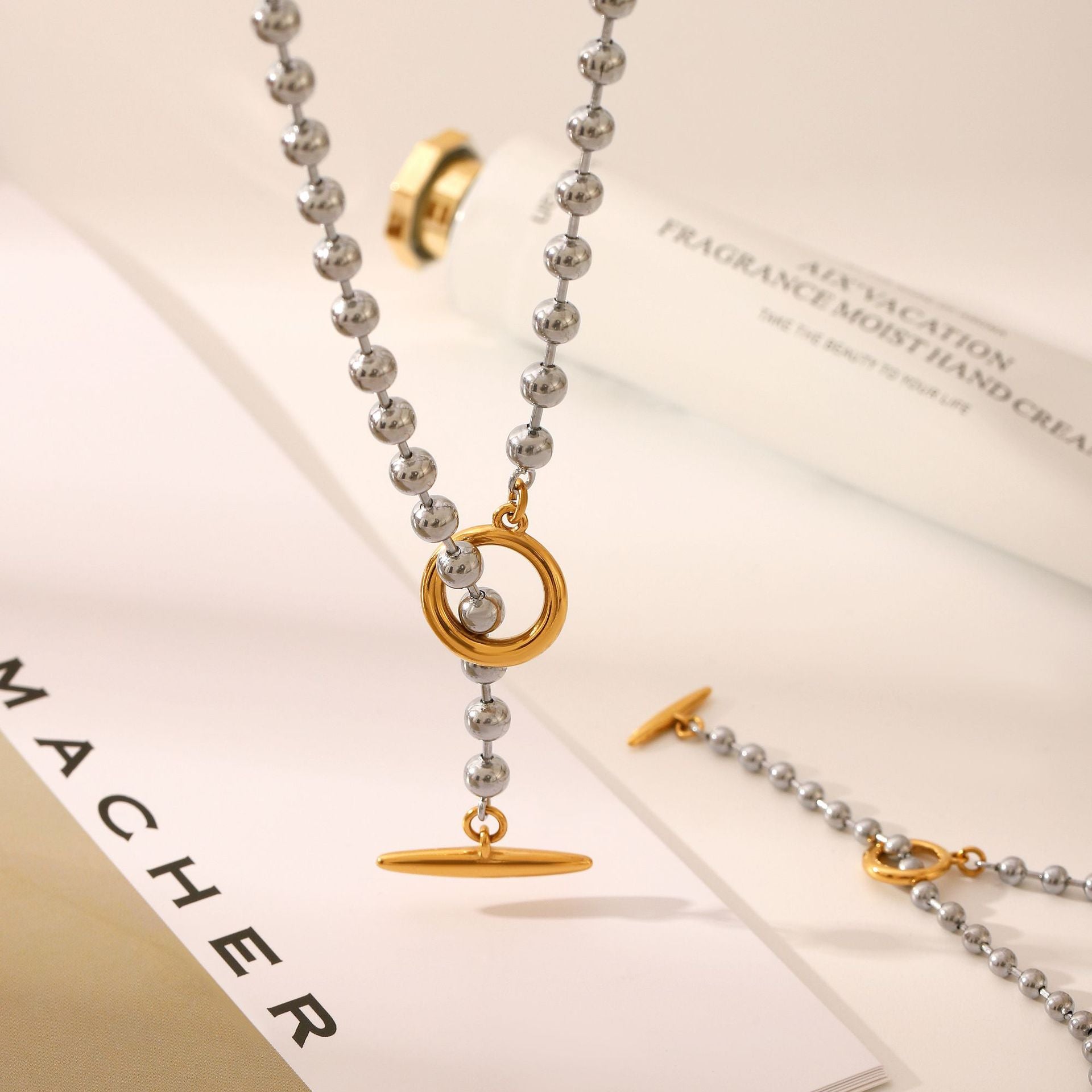 Wholesale Stainless Steel Ballpoint Chain Double Chain Necklace