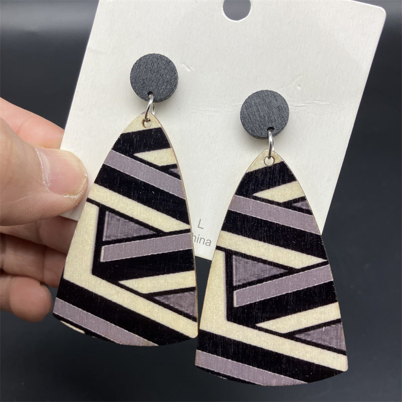 Wholesale Bohemian Colorful Striped Wooden Earrings ACC-ES-FX014