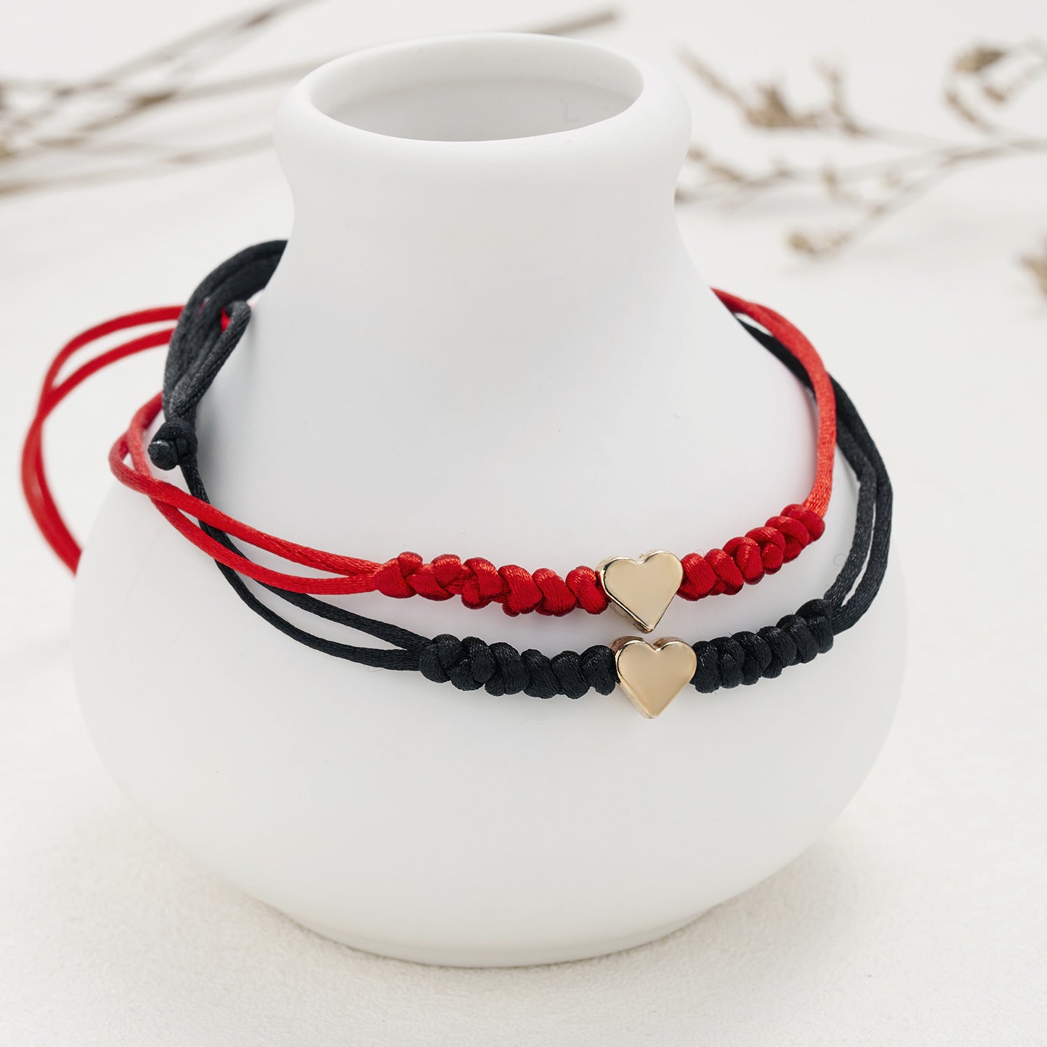 Wholesale  2 pack black red 7 knot red rope lucky friendship woven adjustable couple bracelet