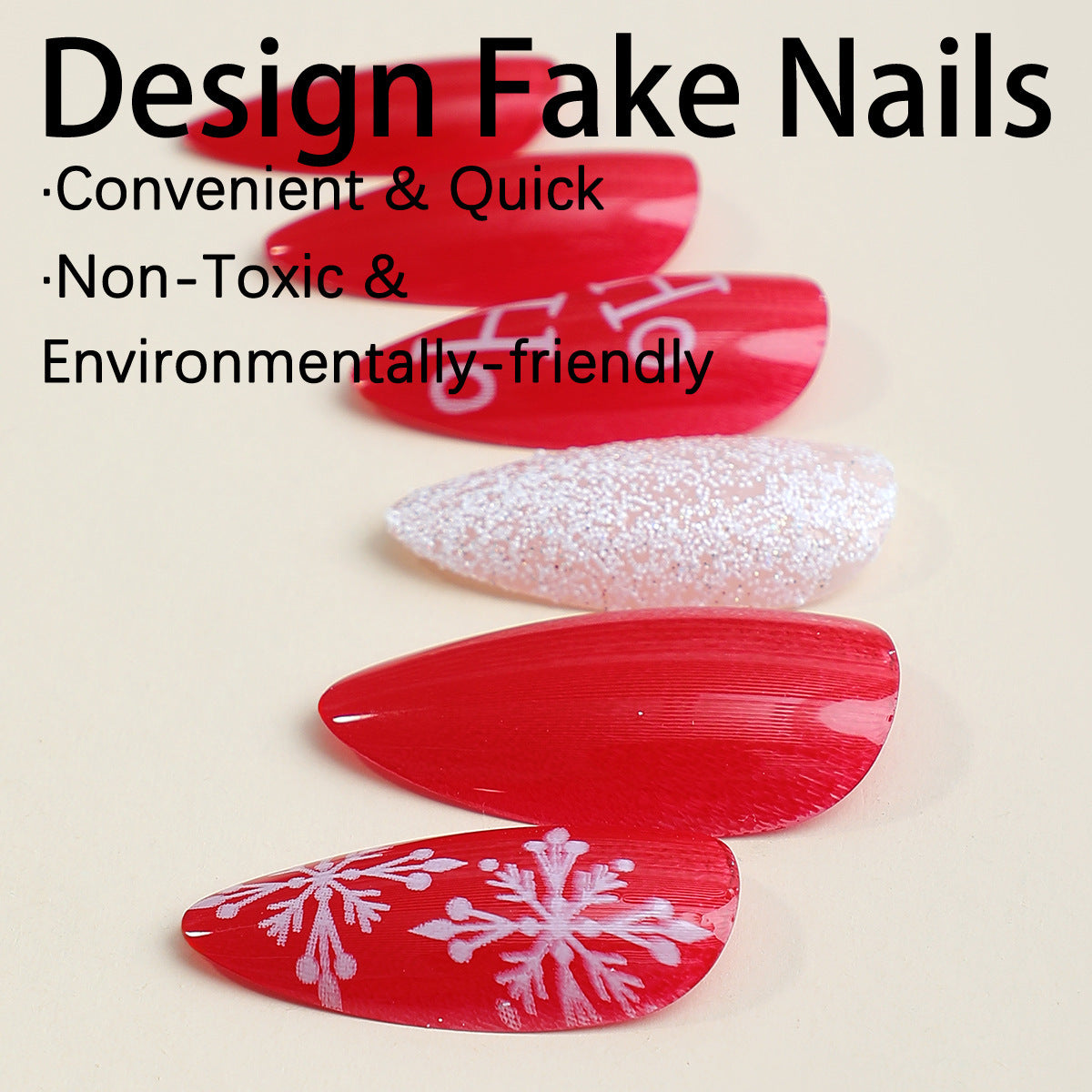 Wholesale 24pcs/box Glitter Nail Stickers Red Christmas Wearable Nails Press-on Nails Set ACC-NS-HaoYi032