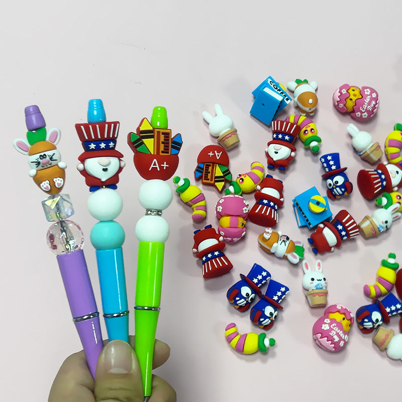 Wholesale Random 10pcs Cartoon PVC Soft Glue Focal Beads DIY Beaded Pen Accessories