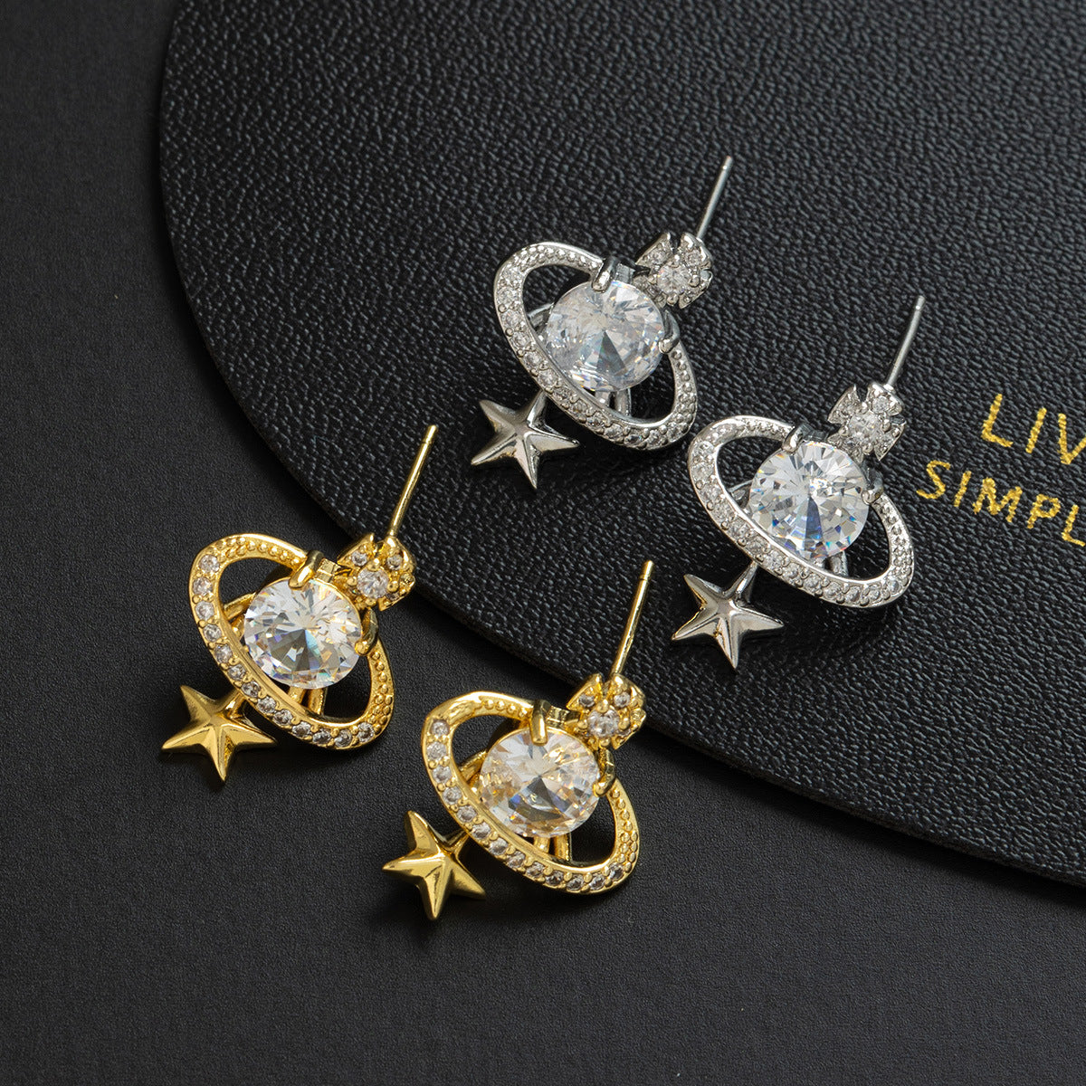 Wholesale Saturn Zircon Earrings Sweet Cool Style Gold Plated Fashion Accessory Party Gift Boutique Resale
