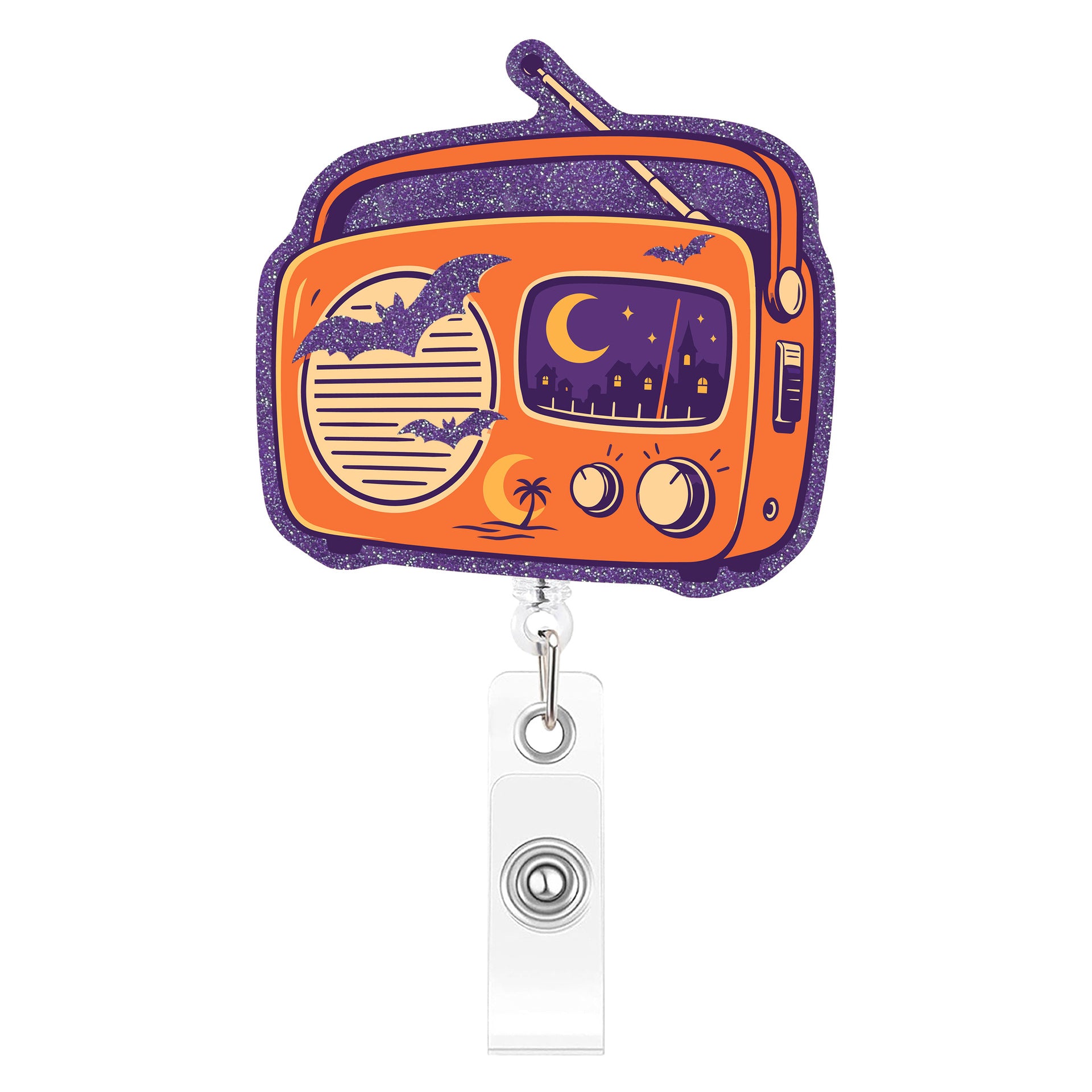 Wholesale Glitter Acrylic Retractable Badge Reel Funny Design ID Card Holder For Office Everyday Use