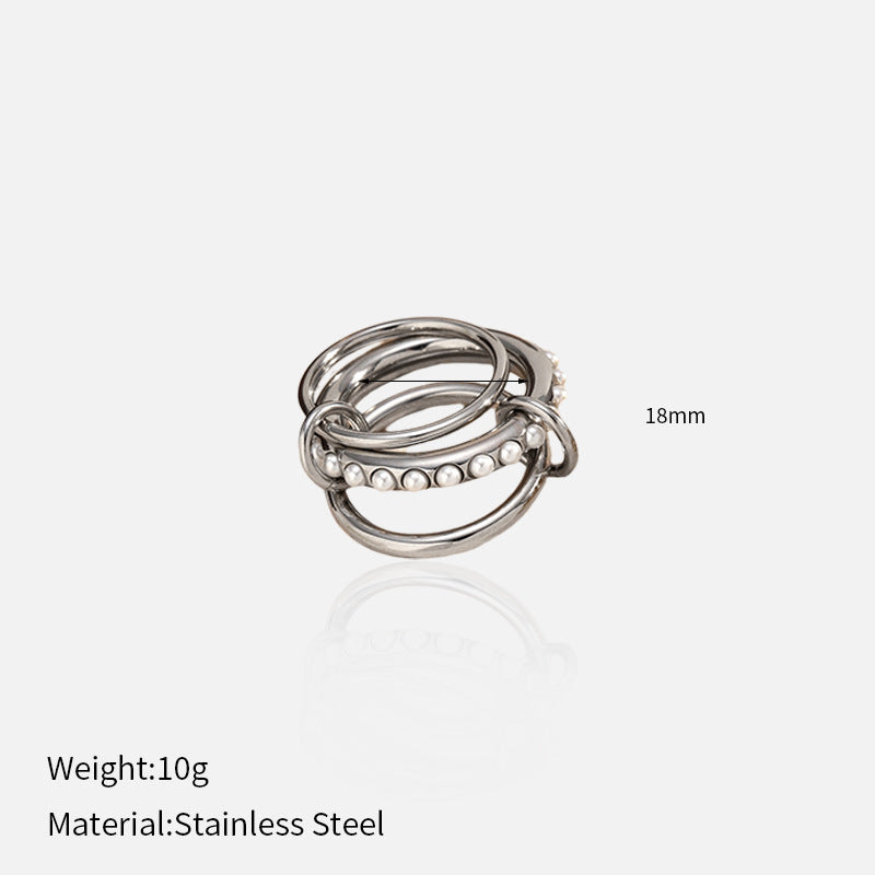 Wholesale stainless steel pearl stacked  ring