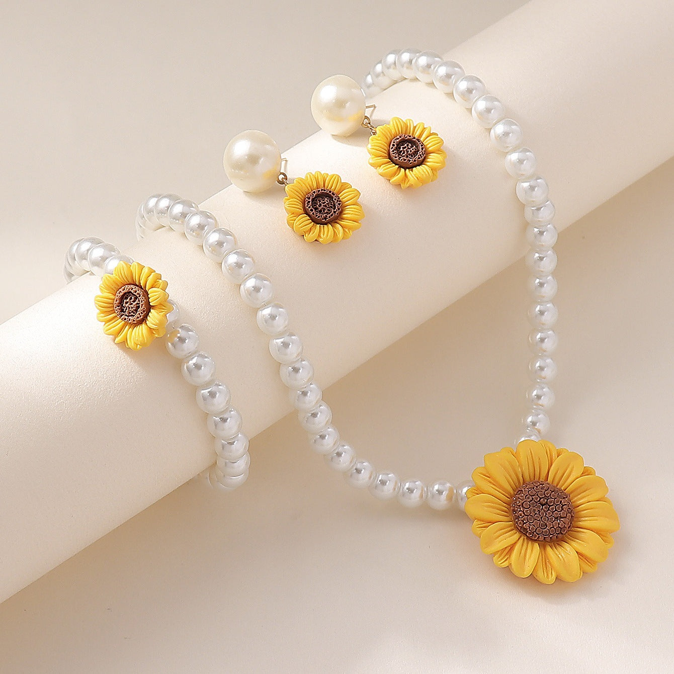 Wholesale Pearl Sunflower Earrings Flower Pearl Bracelet Necklace