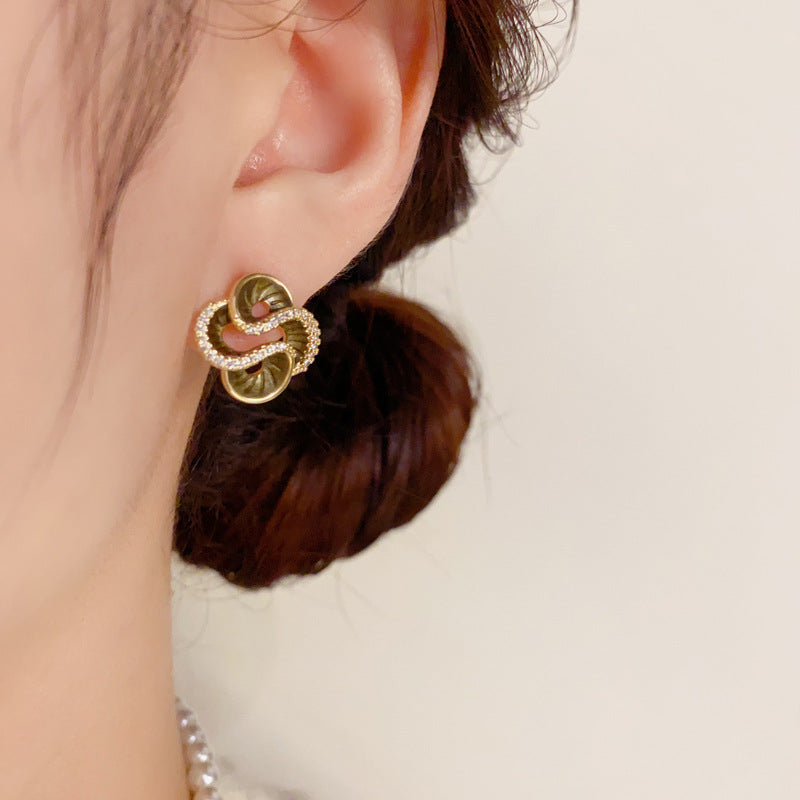 Wholesale S925 silver needle green zircon camellia earrings