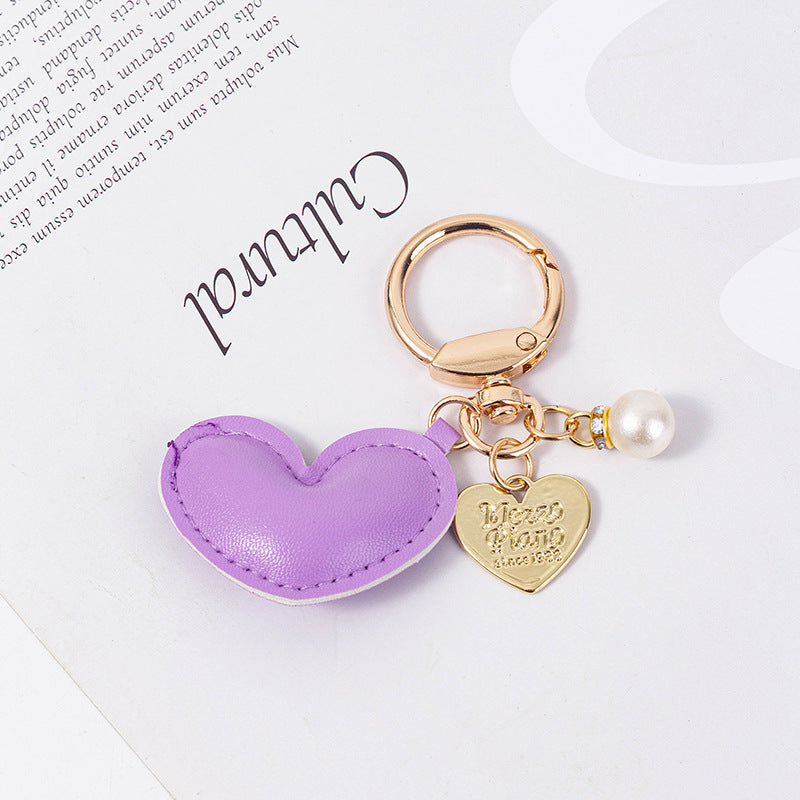 Wholesale Cute Heart Shape Leather Colorful Padded Keychain