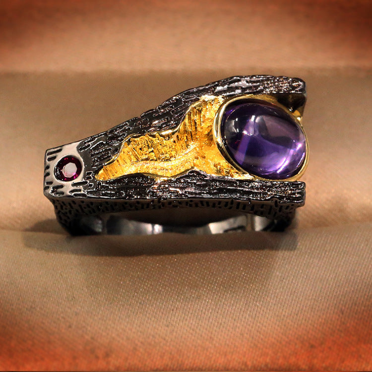 Wholesale Vintage Black Gold Purple Gemstone Ring