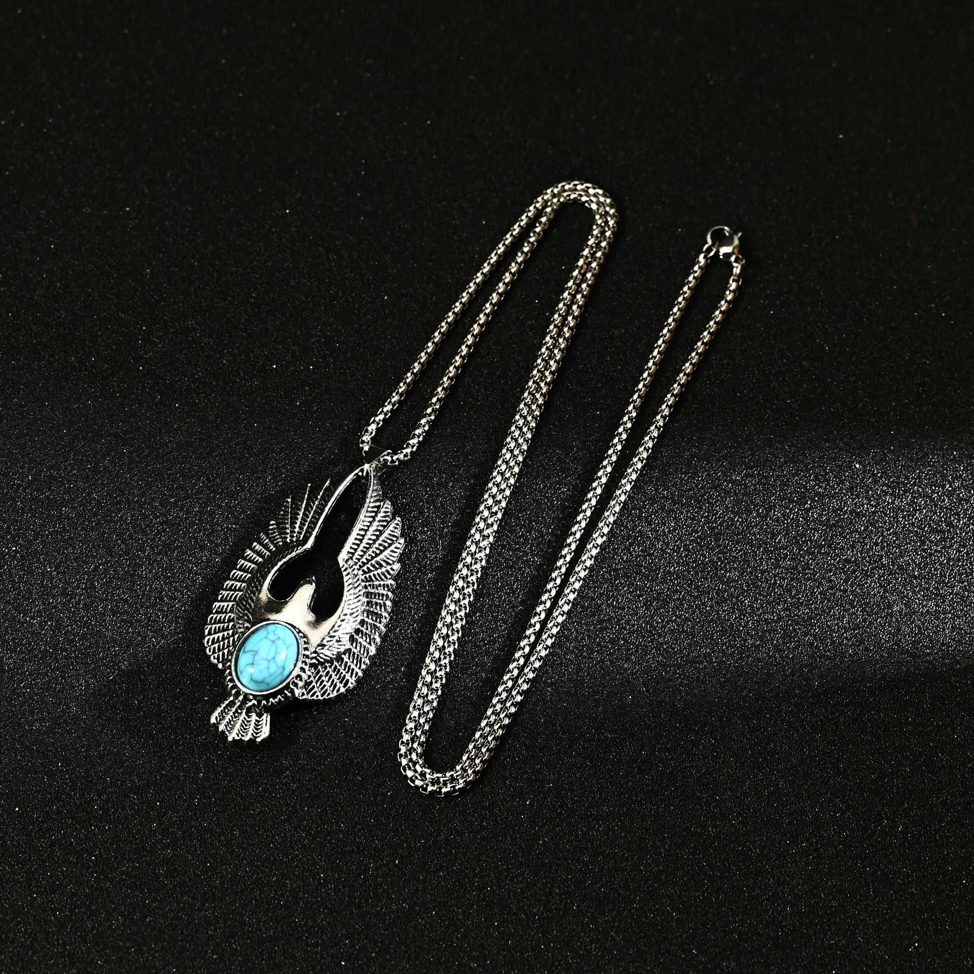 Wholesale Stylish Punk Vintage Turquoise Eagle Pendant Necklace Polished Zinc Alloy Unisex Layering Jewelry Gift