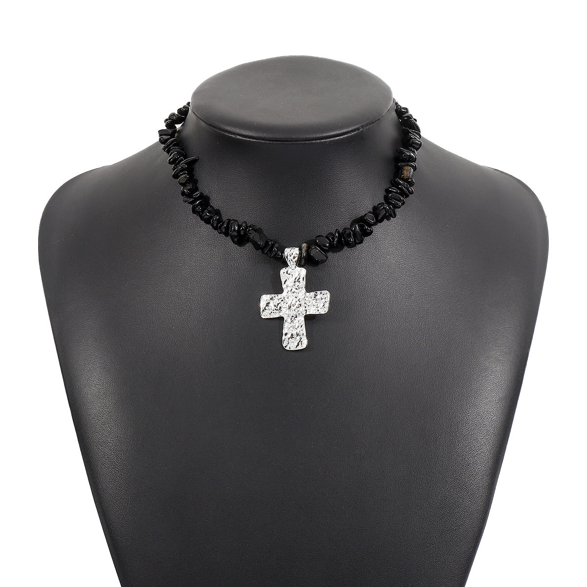 Wholesale retro irregular gravel necklace stacked cross pendant necklace