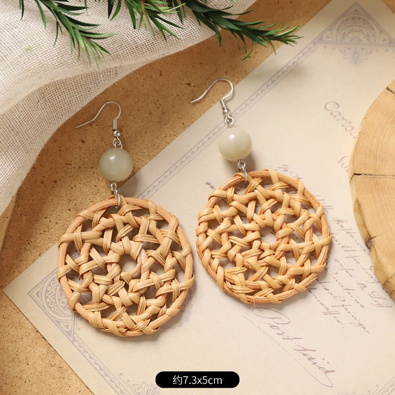 Wholesale Handmade Rattan Woven Bohemian Earrings