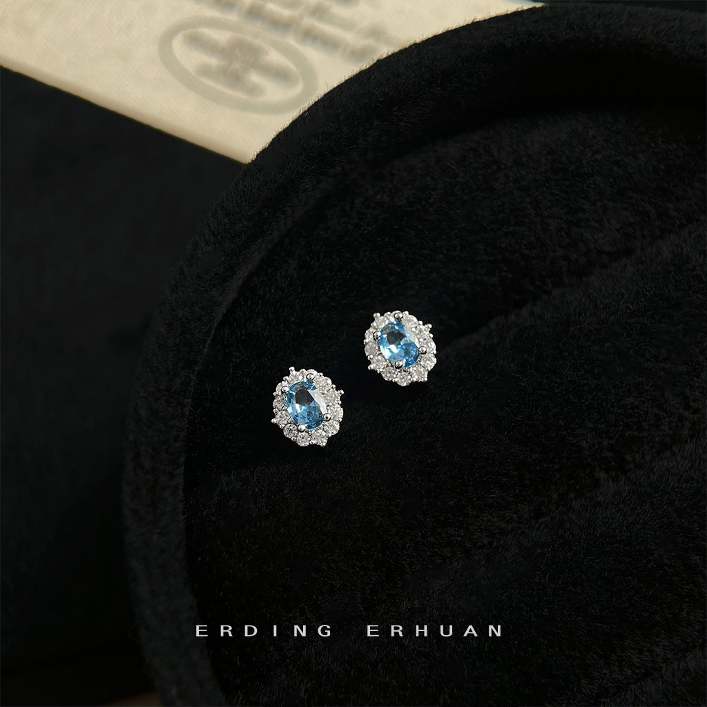 Wholesale Aquamarine zircon 925 silver needle  earrings