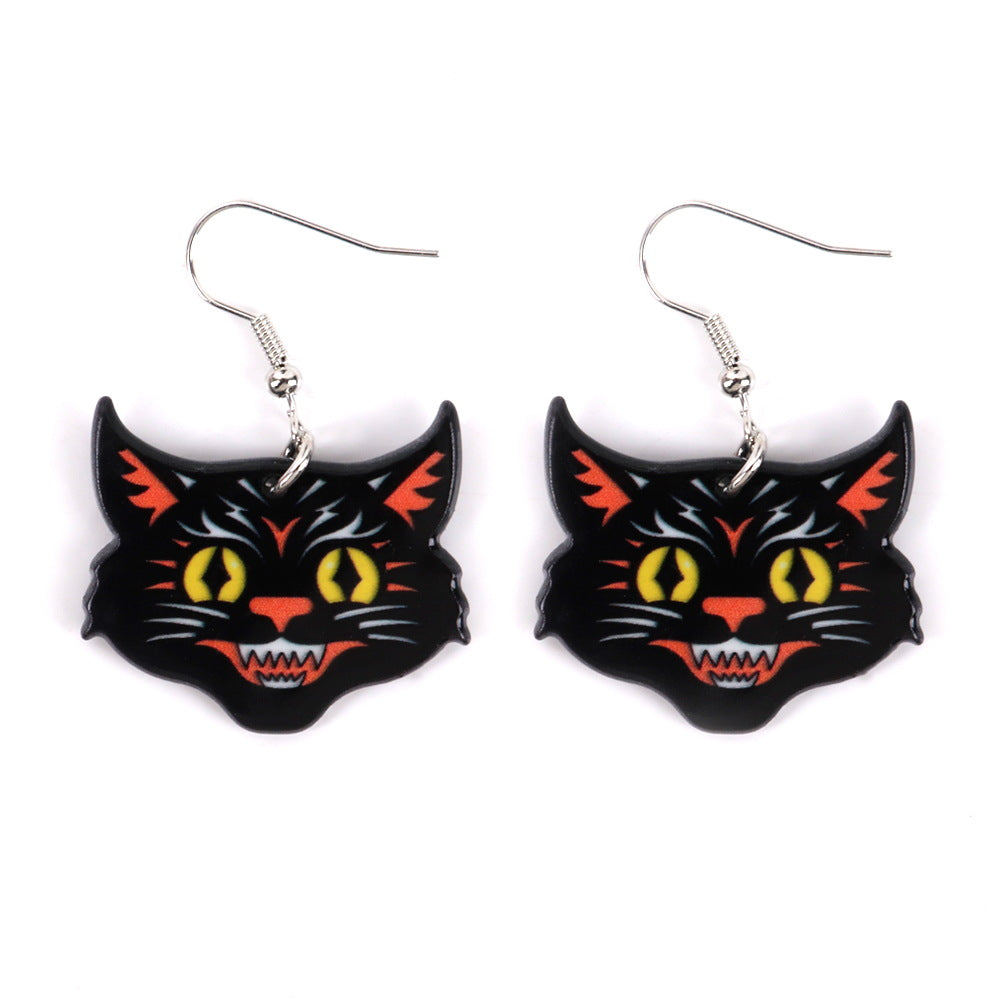 Wholesale Acrylic  Cat Witch Earrings – Funny Fashion Accessory Gift for Party Boutique Resale