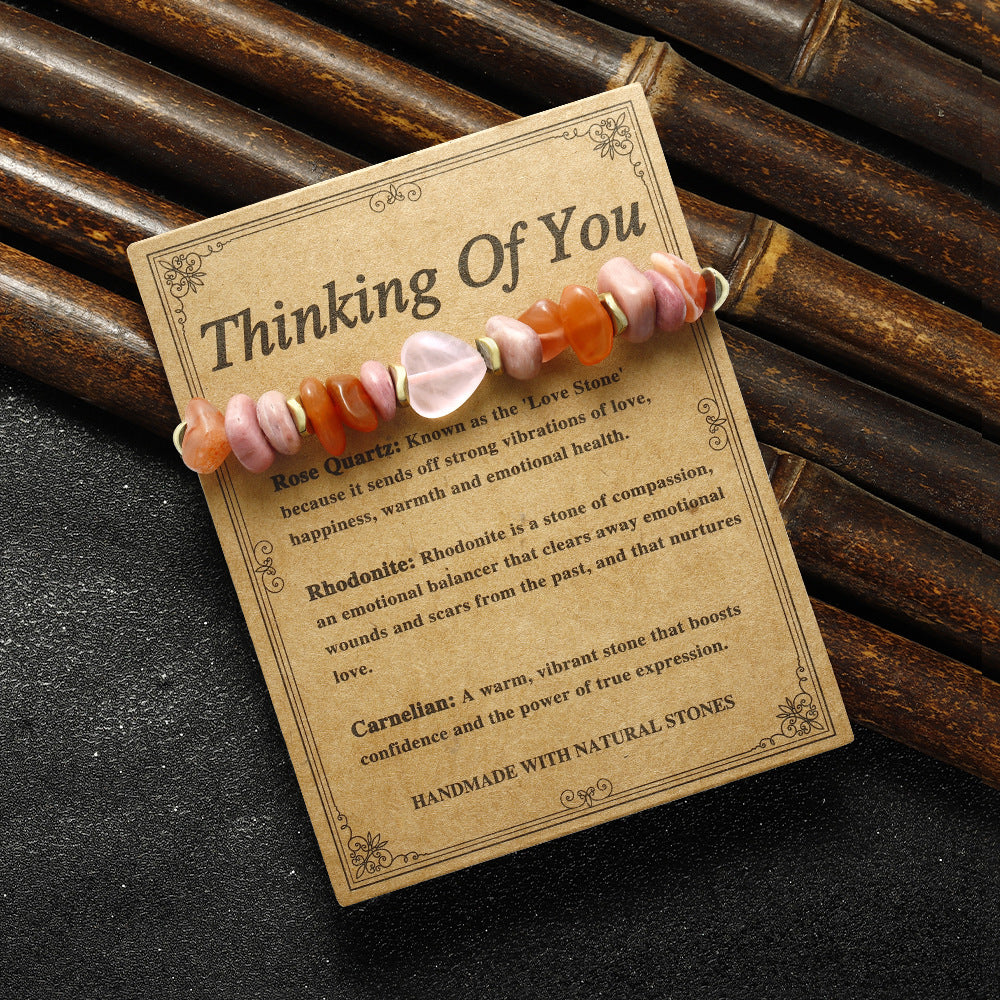 Wholesale Beaded Stone Bracelet Heart-Shaped Rose Quartz Red Agate Gravel Combination Crystal  Bracelet