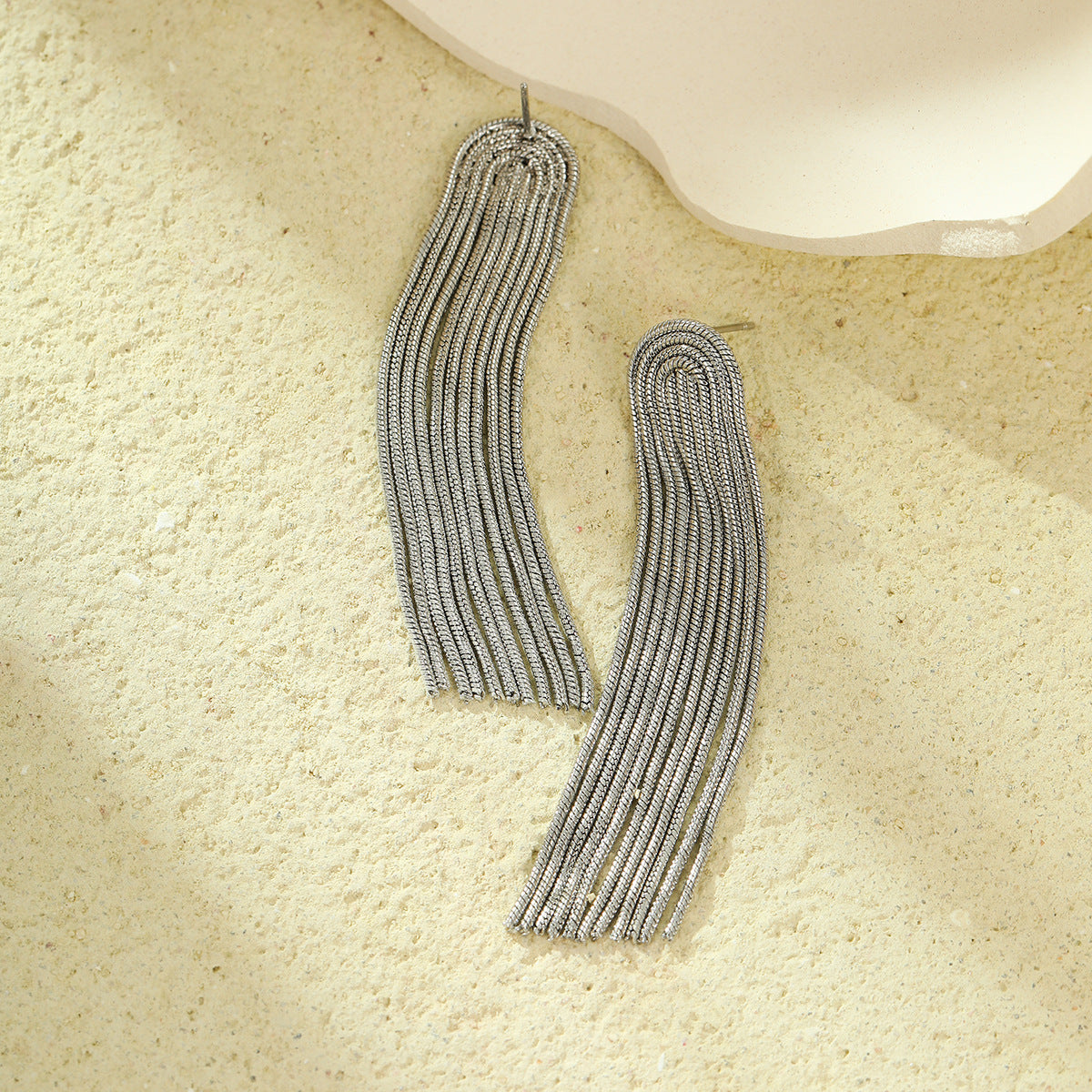 Wholesale plated 18K gold long stainless steel tassel earrings