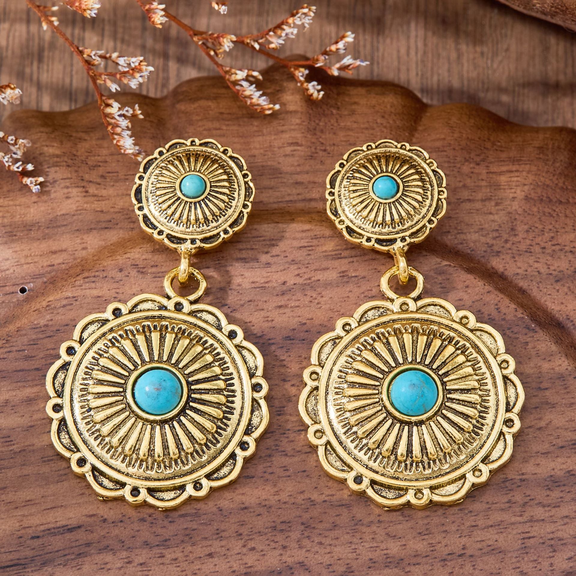 Wholesale Vintage Bohemian Lace Turquoise Earrings Zinc Alloy Jewelry Accessory