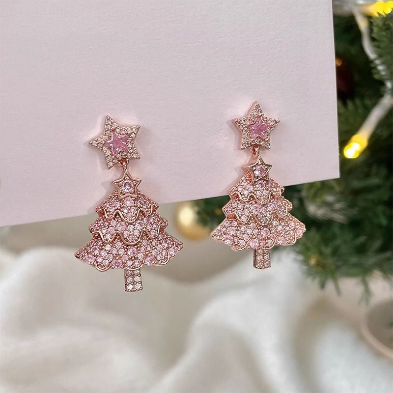 Wholesale Christmas Tree Earrings Small and Stylish Diamond Christmas Tree Earrings ACC-ES-YingHao006