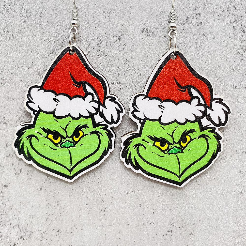 Wholesale Christmas Santa Claus Gift Hat Wood Earrings ACC-ES-ChenY066