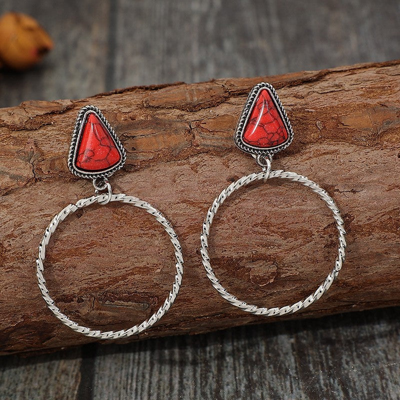 Wholesale Vintage Bohemian Red Double Layer Hoop Earrings Fashion Jewelry Accessory Gift For Women
