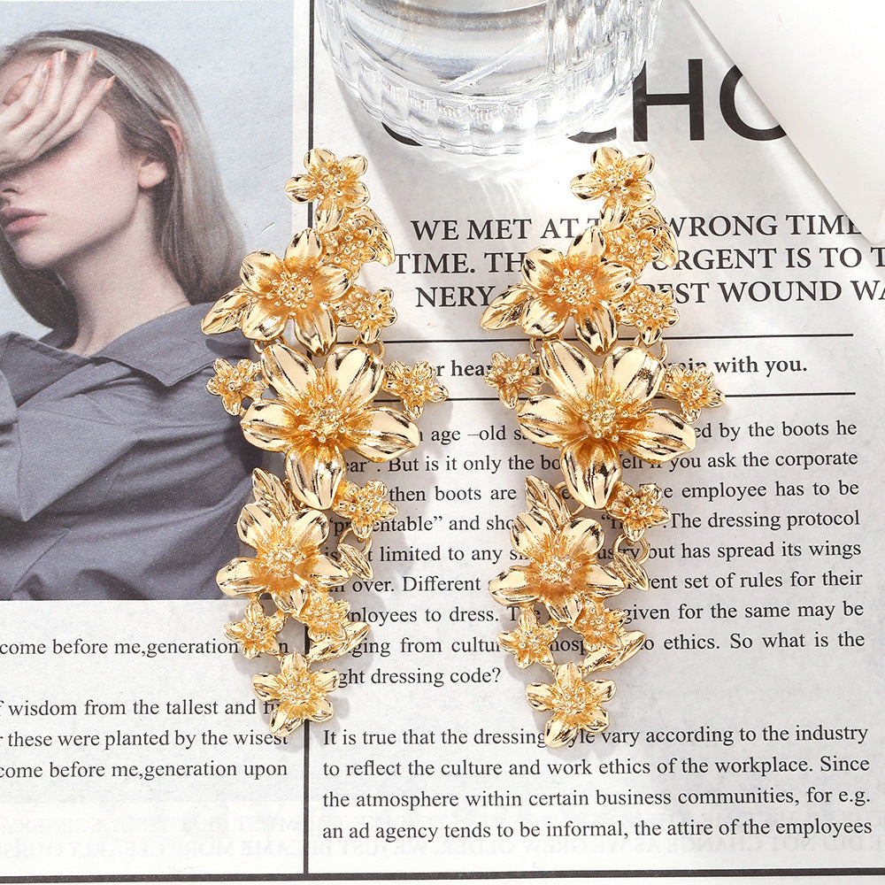 Wholesale Vintage Sunflower Metal Exaggerated Earrings