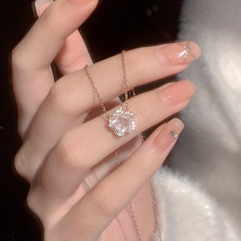 Wholesale Natural Rose Quartz Cherry Blossom Sterling Silver Necklace ACC-NE-XJF003