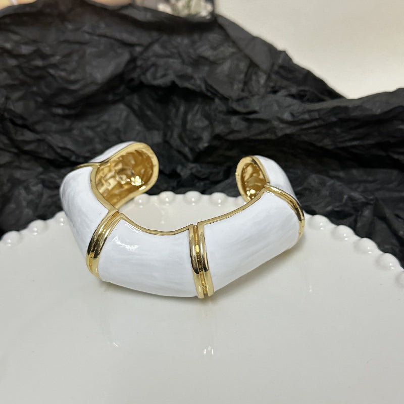 Wholesale Retro Fashionable Enamel Oil Dropping Irregular Wave Bamboo Opening Bracelet