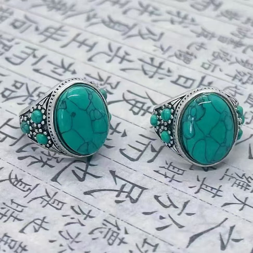 Wholesale Vintage Turquoise Adjustable Ring Unisex Jewelry Gift Accessory