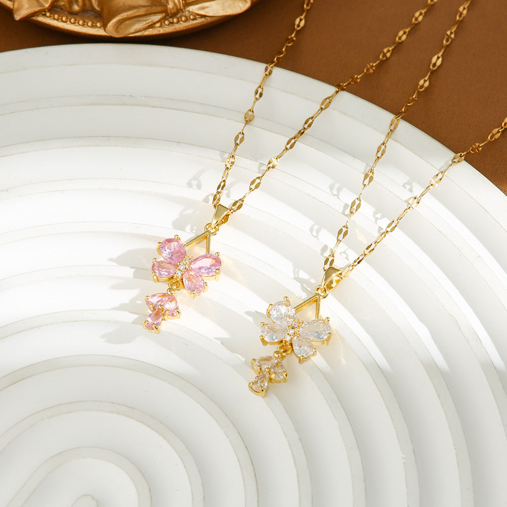 Wholesale Titanium Steel Stainless Steel Necklace Butterfly Zircon  Light Luxury Pendant Temperament Necklace