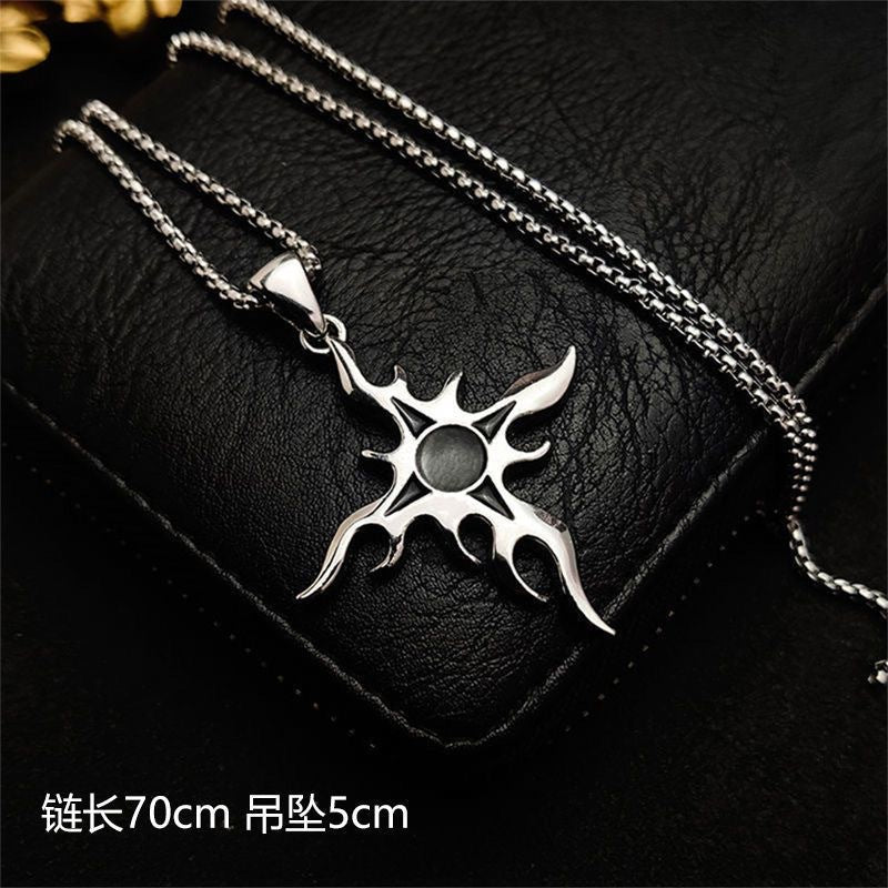 Wholesale Stainless Steel Hip Hop Flame Cross Pendant Necklace for Men
