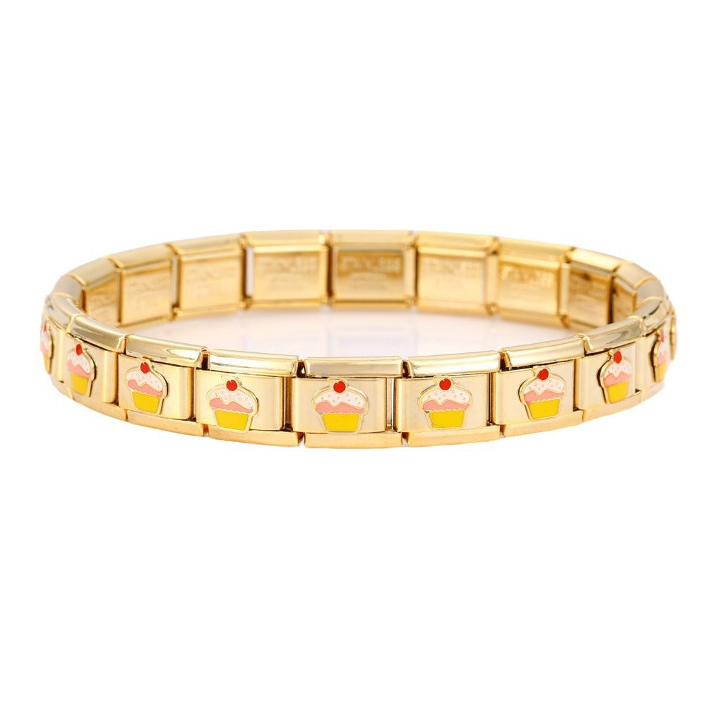 Wholesale 10pcs  Italian Charm Bracelet 9mm DIY Splicing Removable Flower Lipstick Series Stainless Steel Composable Bracelet