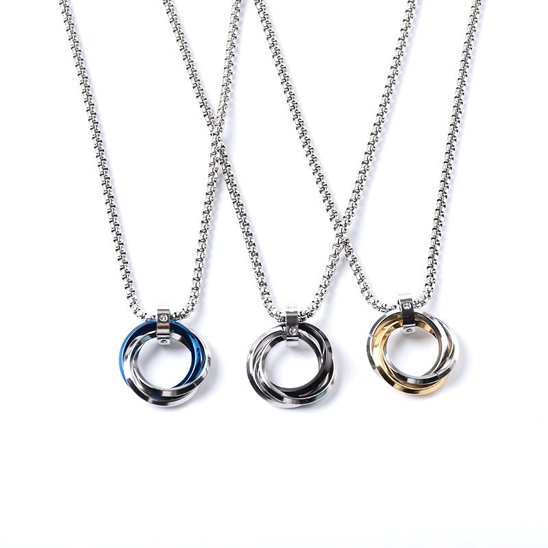 Wholesale Geometric Three Ring Blue Men S Necklace Stylish Hip Hop Fashion Accessory Gift Boutique Resale